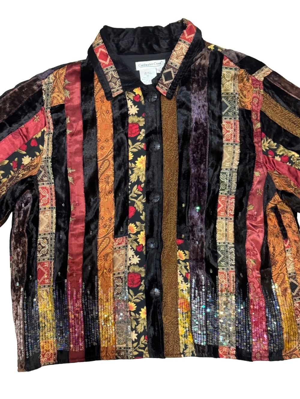 Vtg Coldwater Creek Multicolor Velvet Stripe Button-Down Shirt